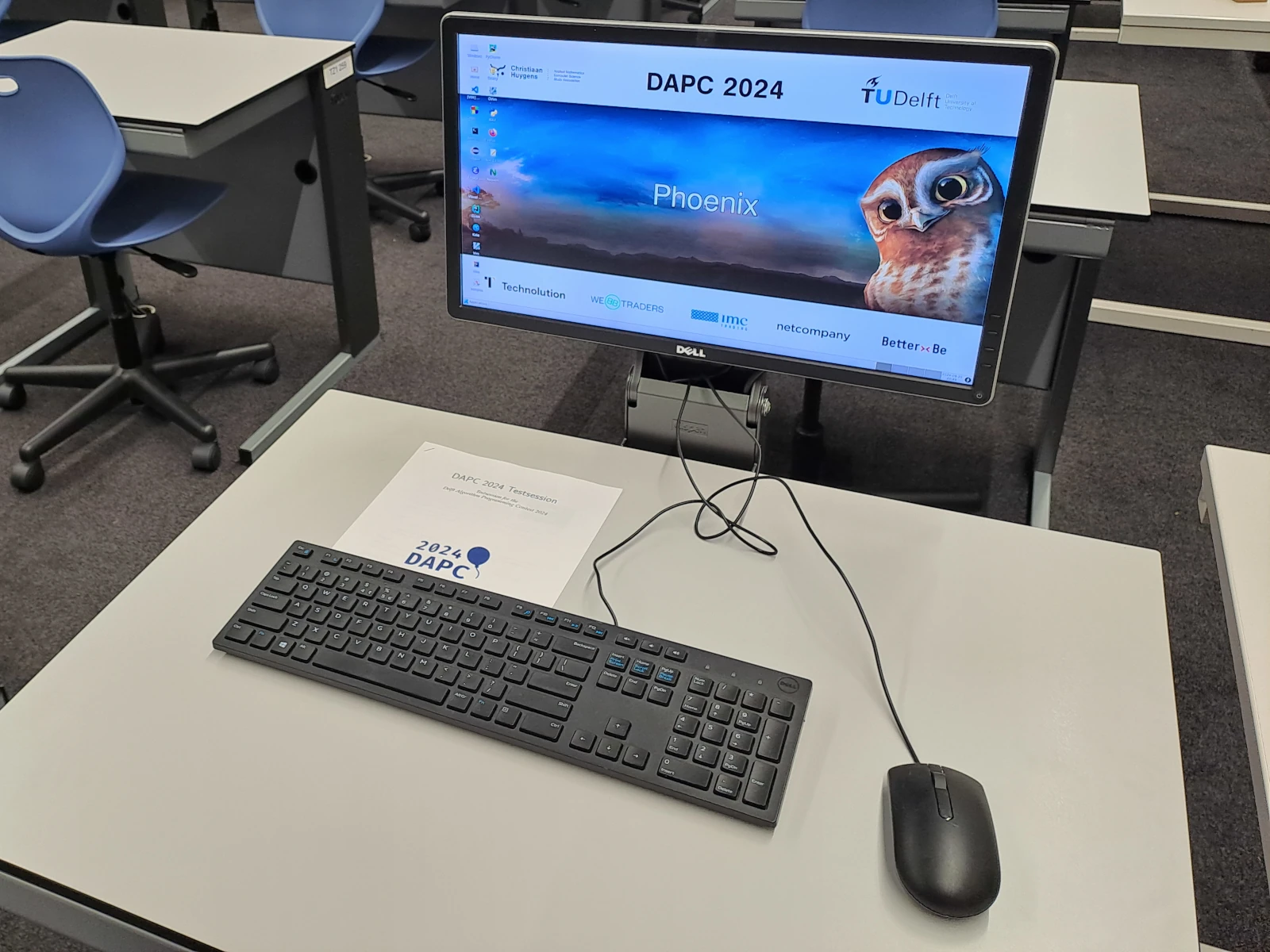 A picture of the workspace available to each NWERC 2024. Picture taken during the Delft Algorithm Programming Contest (DAPC) 2024.